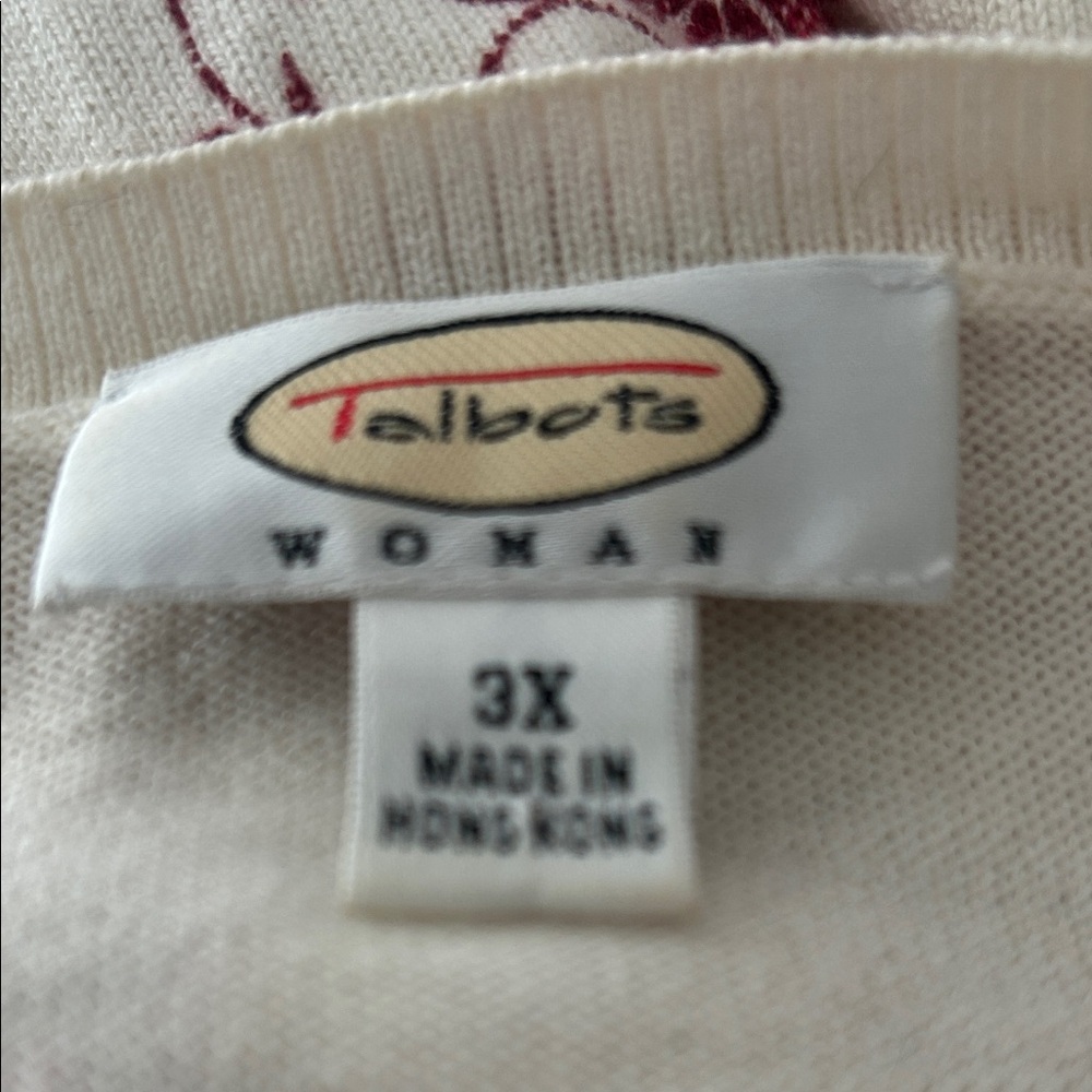 Talbots Ivory Rose Knit Top in excellent condition Cotton/Silk Long Sleeved - Picture 3 of 5